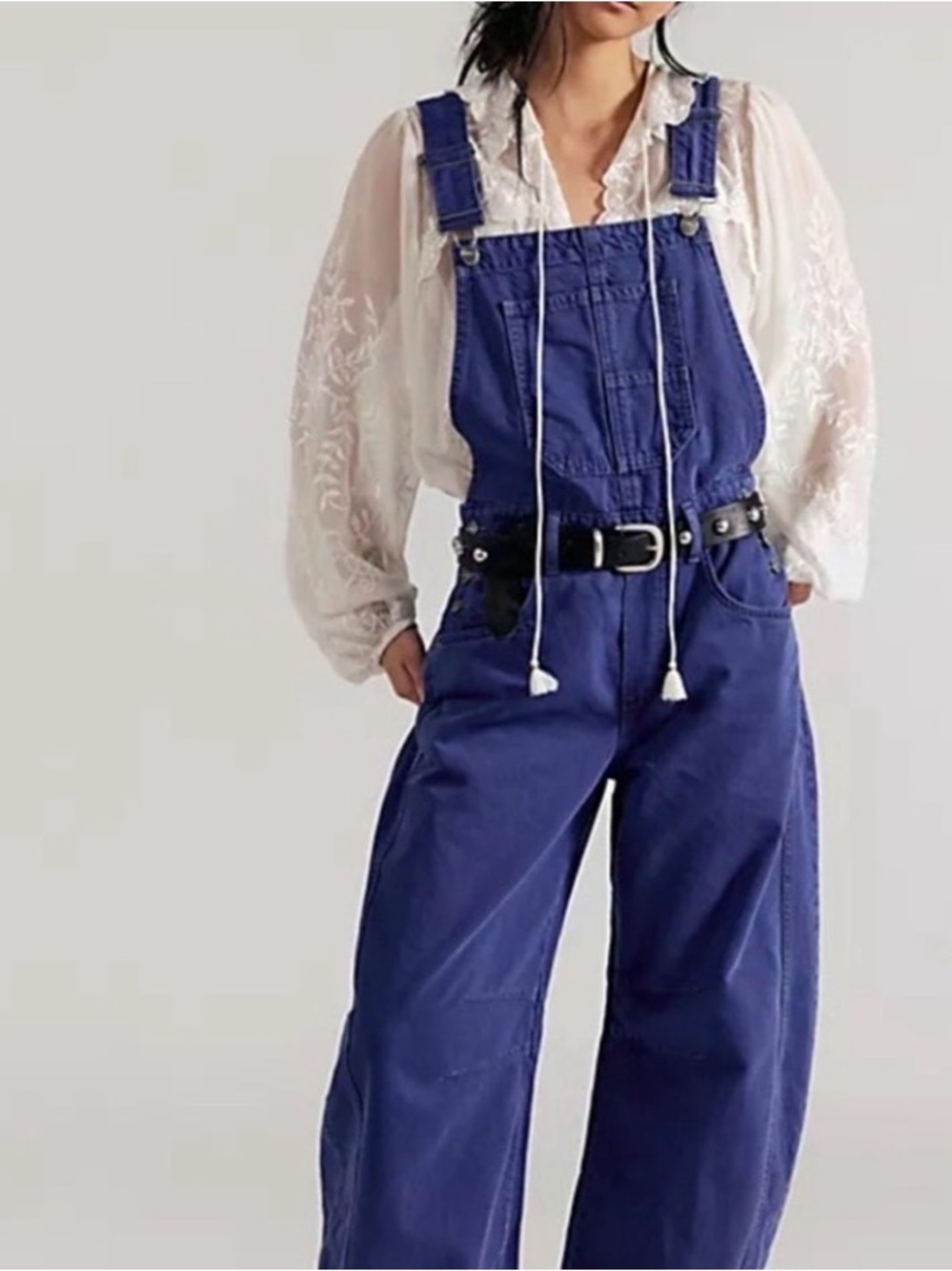 NWT Free People We The Free Good Luck Barrel Overalls Hague Blue Size XL